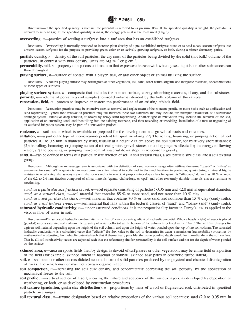 REDLINE ASTM F2651-08b - Standard Terminology Relating to Soil and Turfgrass Characteristics of Natural Playing Surfaces