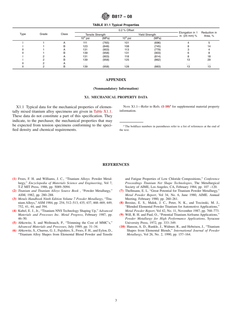 ASTM B817-08 - Standard Specification for Powder Metallurgy (PM) Titanium Alloy Structural Components (Withdrawn 2013)