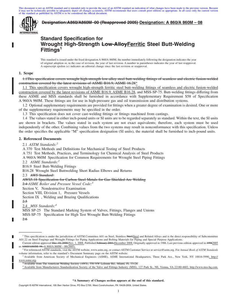 REDLINE ASTM A860/A860M-08 - Standard Specification for Wrought High-Strength Low-Alloy Steel Butt-Welding Fittings