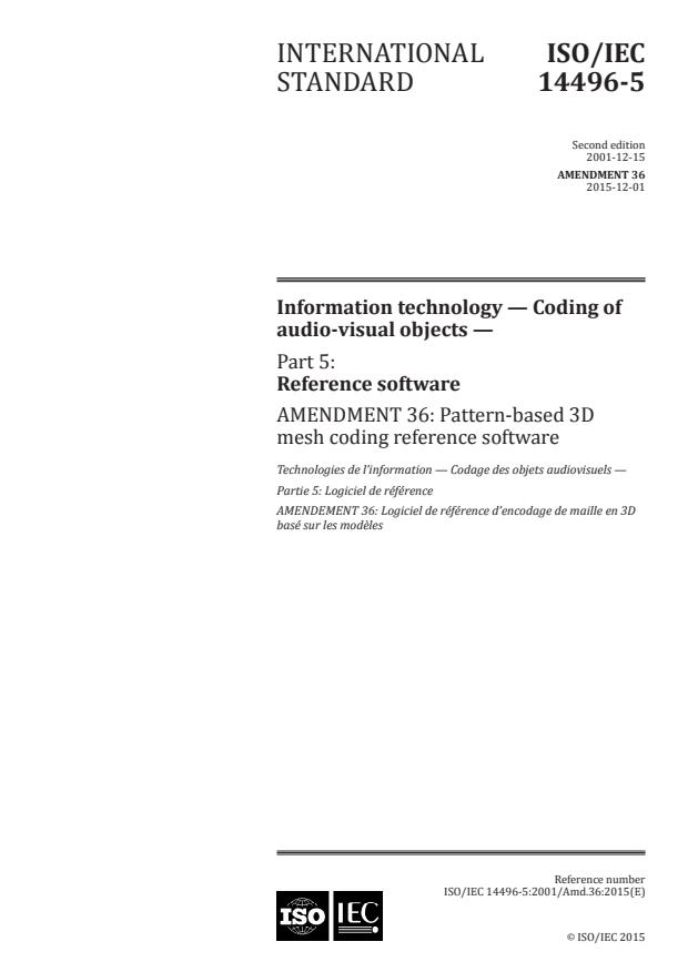 ISO/IEC 14496-5:2001/Amd 36:2015 - Pattern-based 3D mesh coding reference software