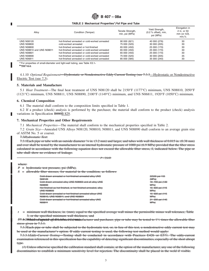 REDLINE ASTM B407-08a - Standard Specification for  Nickel-Iron-Chromium Alloy Seamless Pipe and Tube