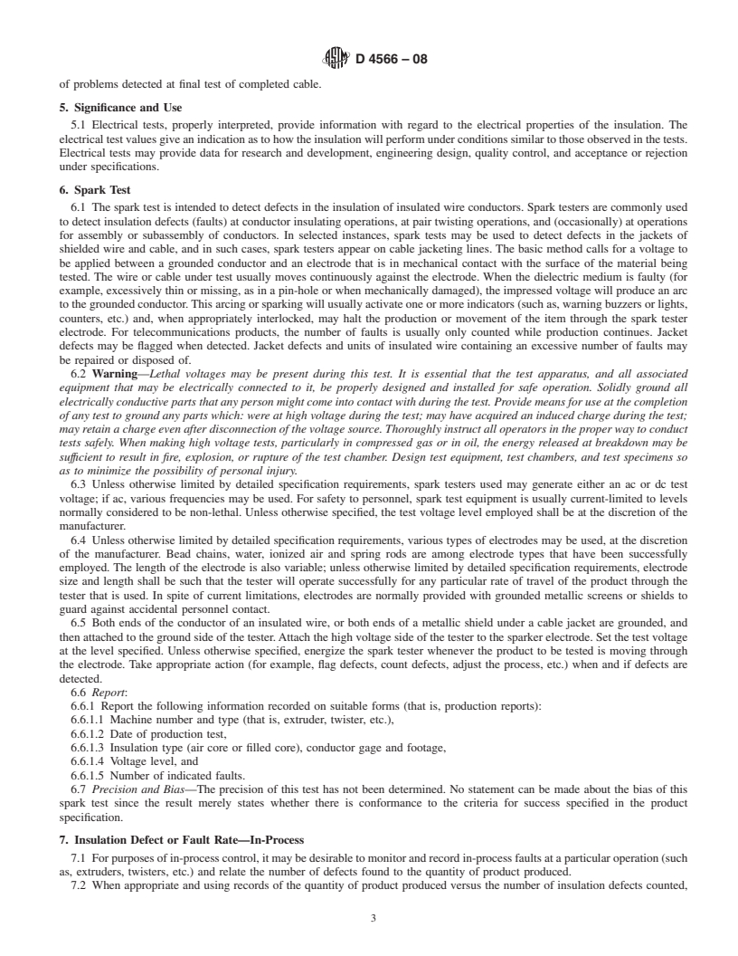 REDLINE ASTM D4566-08 - Standard Test Methods for Electrical Performance Properties of Insulations and Jackets for Telecommunications Wire and Cable