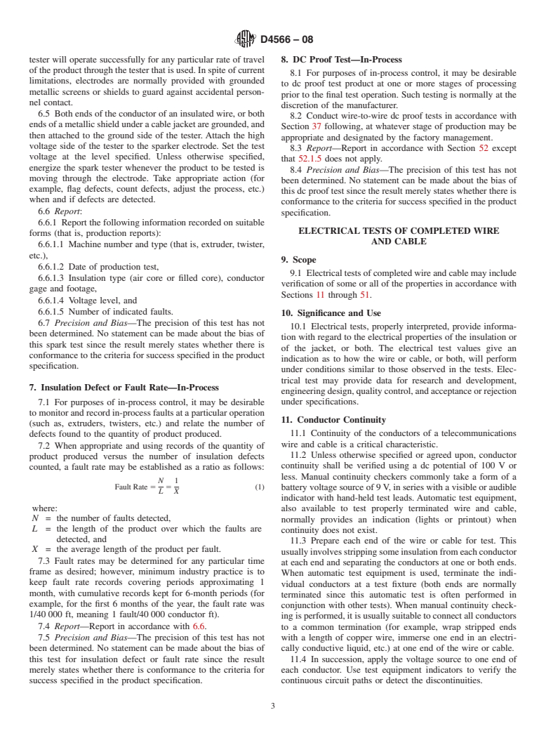 ASTM D4566-08 - Standard Test Methods for Electrical Performance Properties of Insulations and Jackets for Telecommunications Wire and Cable