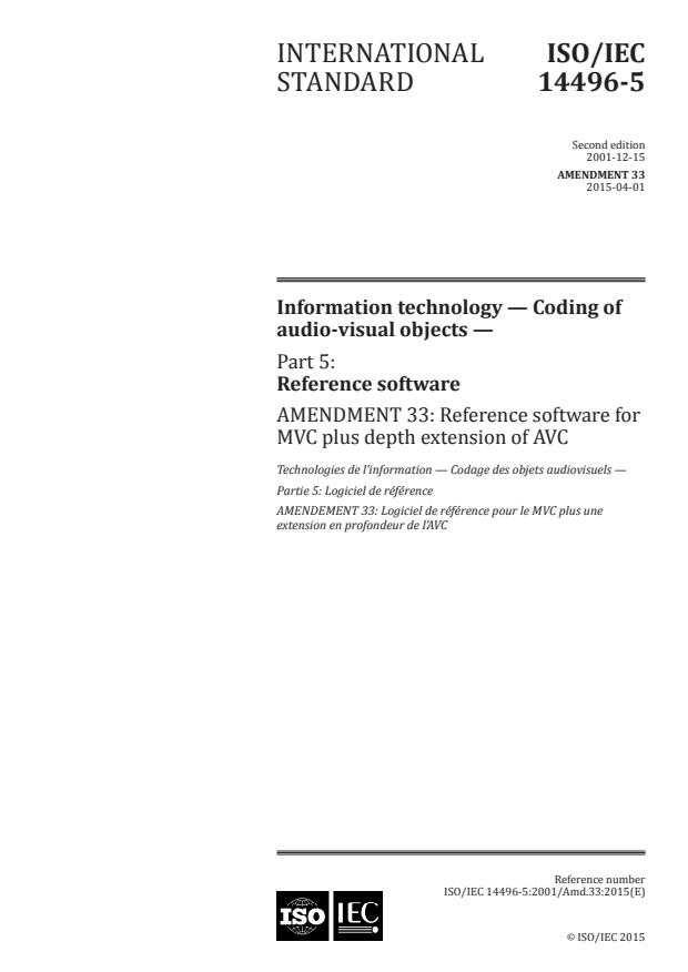 ISO/IEC 14496-5:2001/Amd 33:2015 - Reference software for MVC plus depth extension of AVC