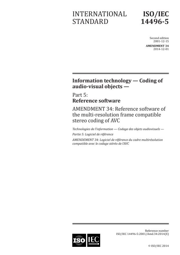 ISO/IEC 14496-5:2001/Amd 34:2014 - Reference software of the multi-resolution frame compatible stereo coding of AVC