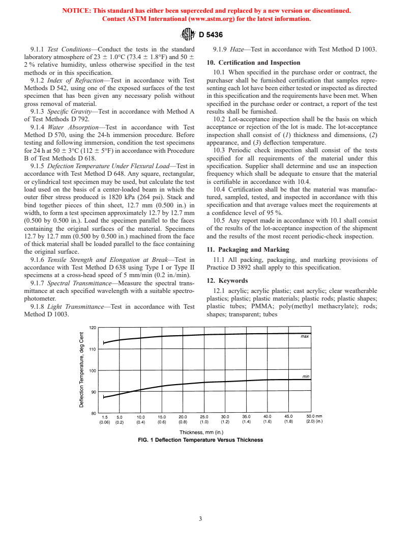 ASTM D5436-99 - Standard Specification for Cast Poly(Methyl Methacrylate) Plastic Rods, Tubes, and Shapes