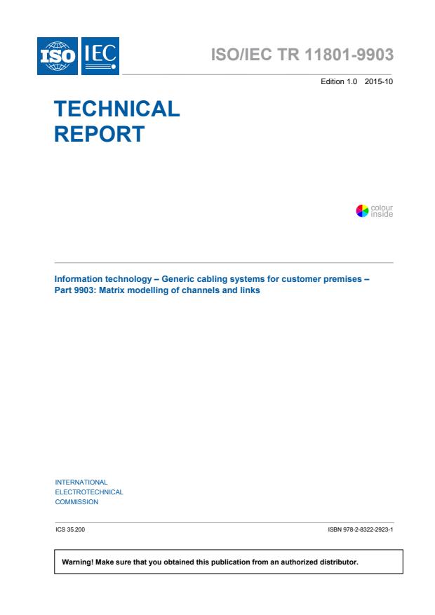 ISO/IEC TR 11801-9903:2015 - Information technology -- Generic cabling systems for customer premises