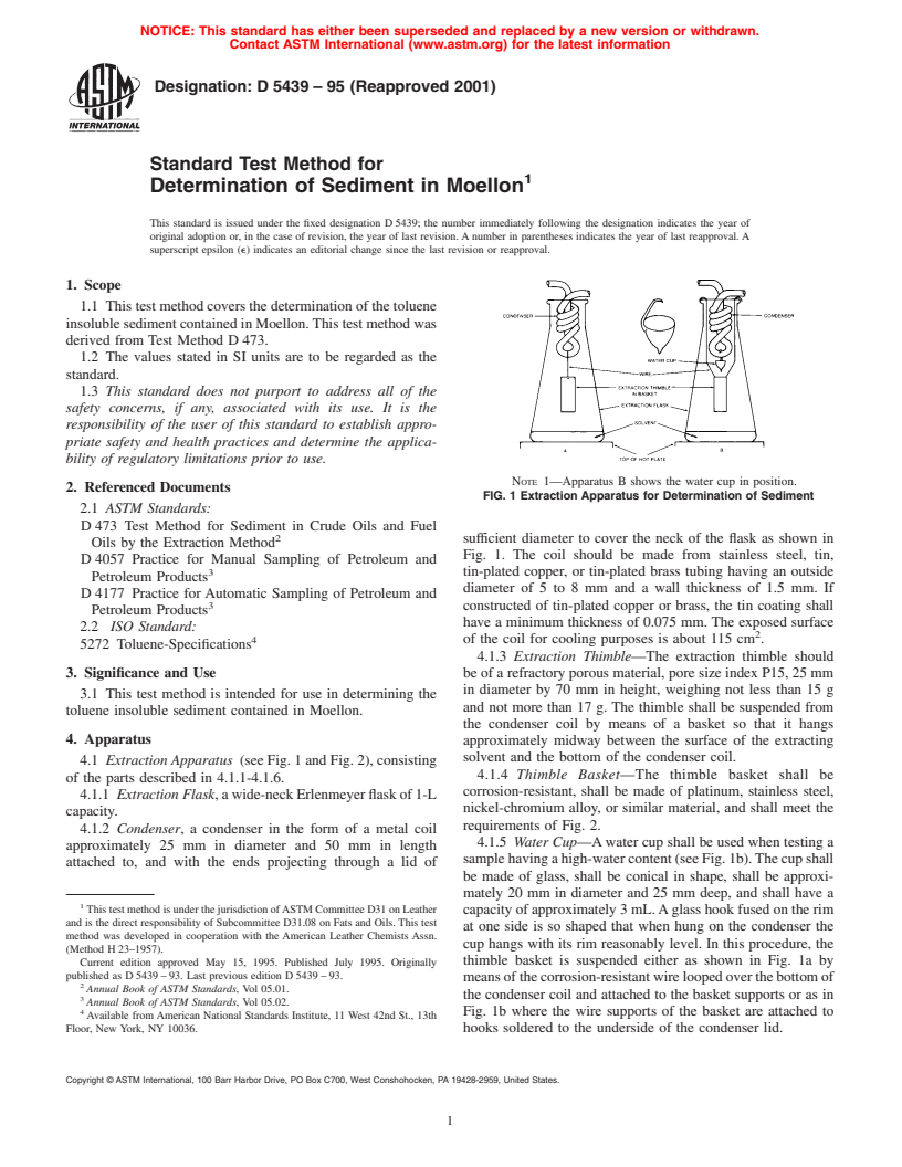 ASTM D5439-95(2001) - Standard Test Method for Determination of Sediment in Moellon