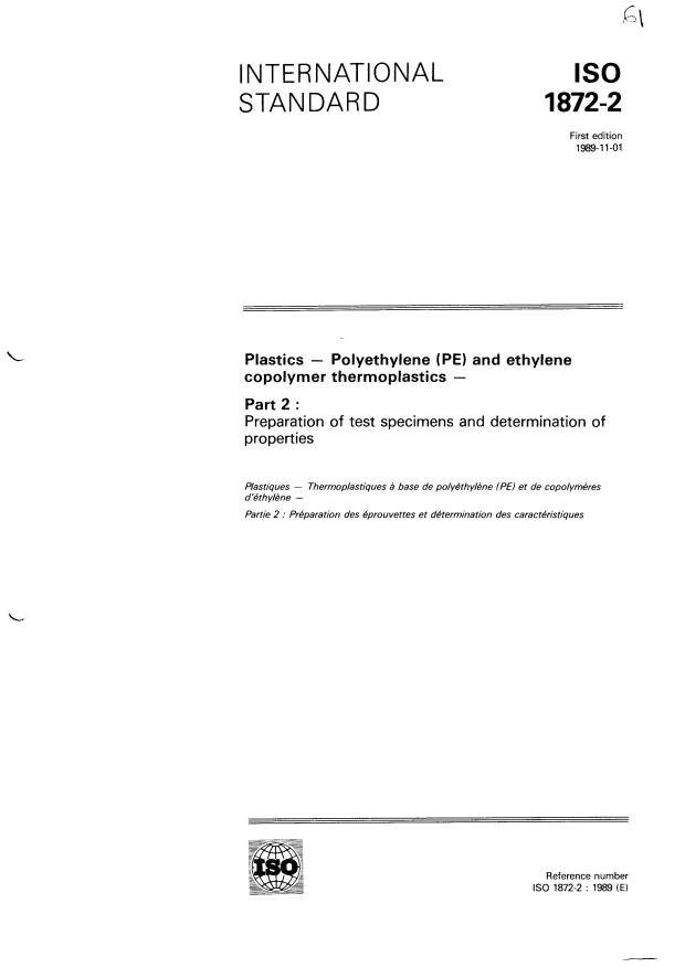ISO 1872-2:1989 - Plastics -- Polyethylene (PE) and ethylene copolymer thermoplastics