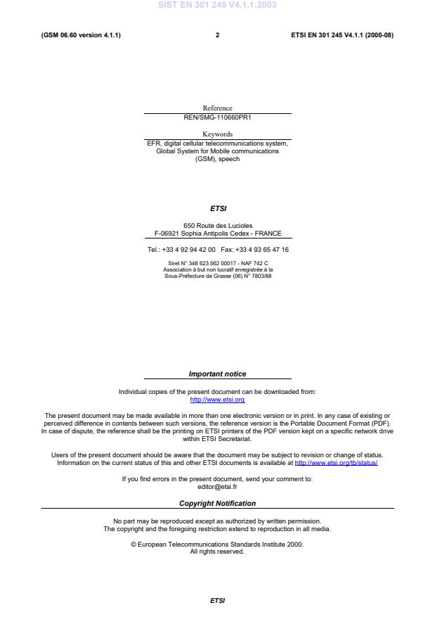 SIST EN 301 245 V4.1.1:2003 SIST EN 301 245 V4.1.1:2003 - Page 4 preview