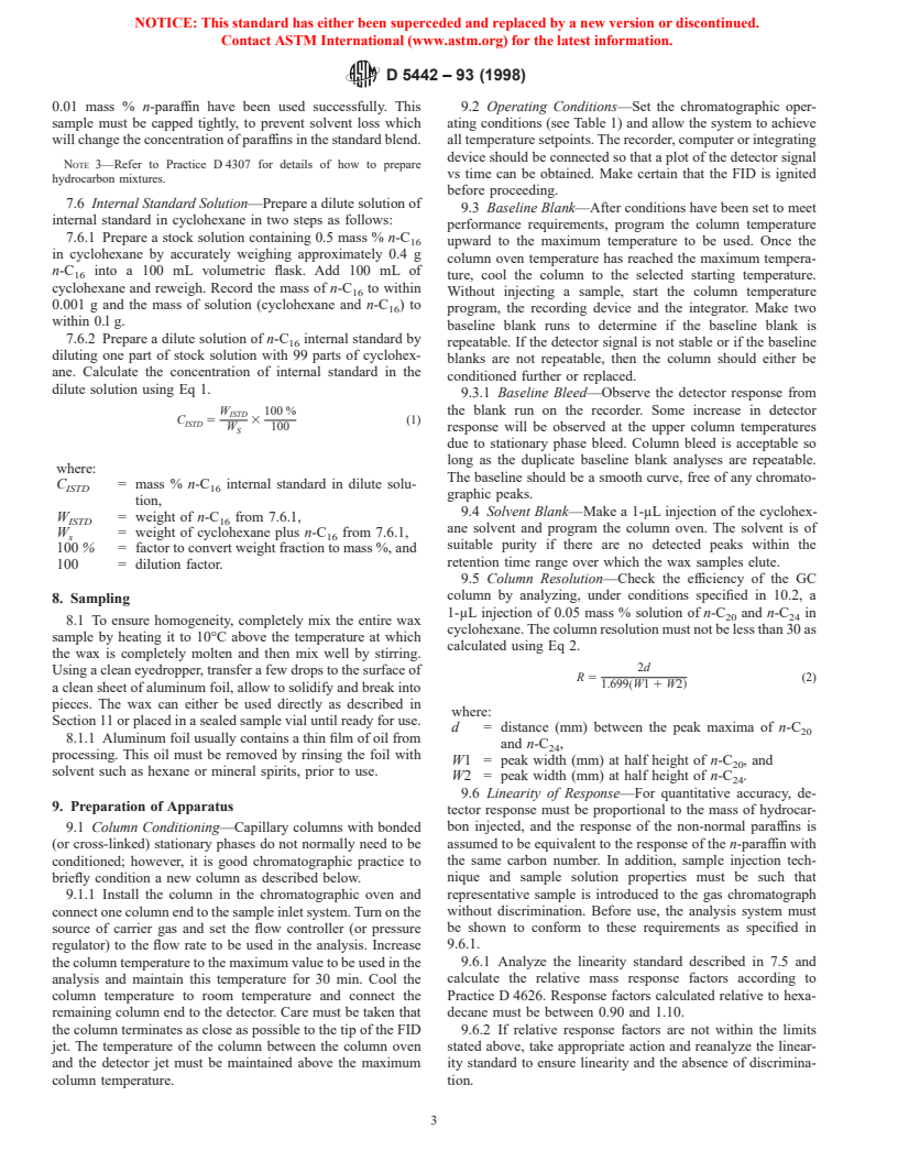 ASTM D5442-93(1998) - Standard Test Method for Analysis of Petroleum Waxes by Gas Chromatography