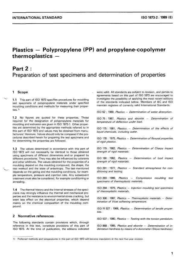 ISO 1873-2:1989 - Plastics -- Polypropylene (PP) and propylene-copolymer thermoplastics