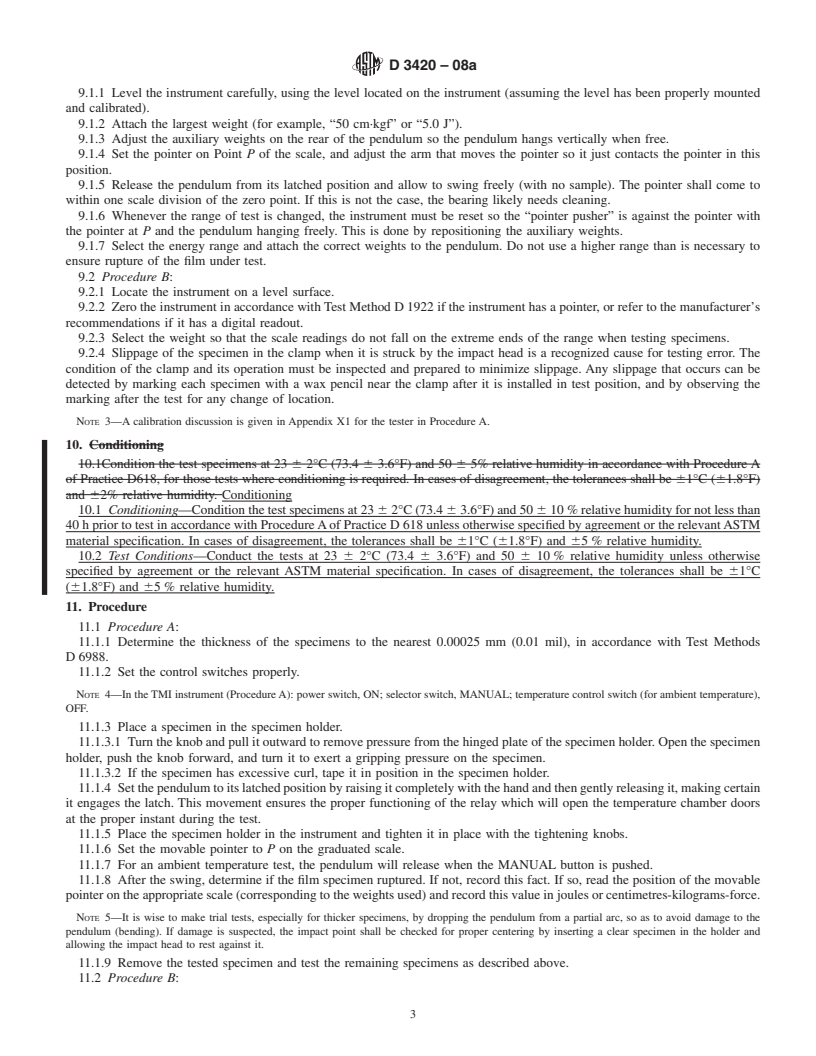 REDLINE ASTM D3420-08a - Standard Test Method for  Pendulum Impact Resistance of Plastic Film