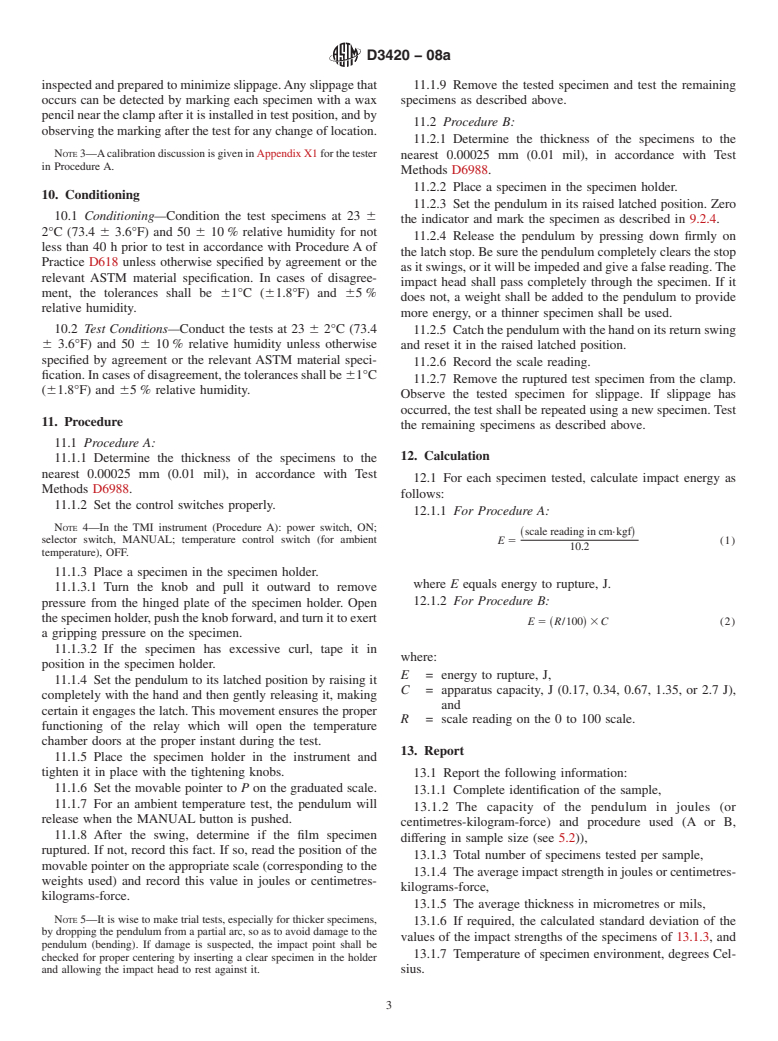 ASTM D3420-08a - Standard Test Method for  Pendulum Impact Resistance of Plastic Film