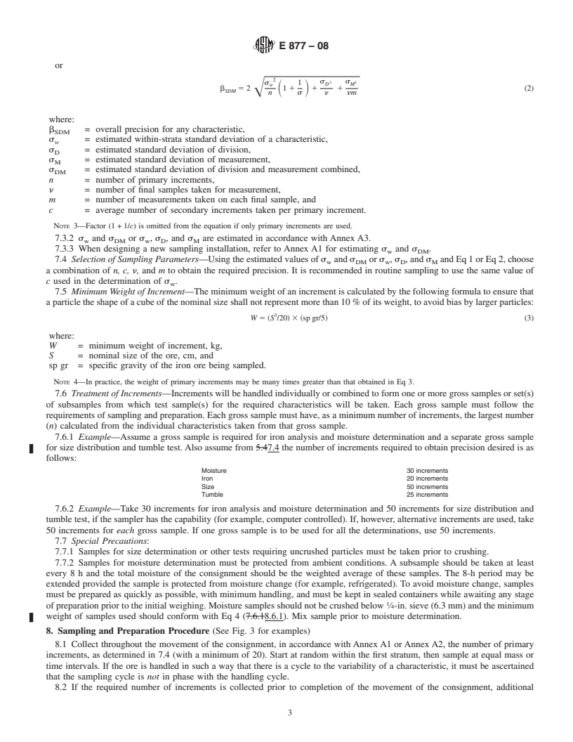 REDLINE ASTM E877-08 - Standard Practice for  Sampling and Sample Preparation of Iron Ores and Related Materials for Determination of Chemical Composition