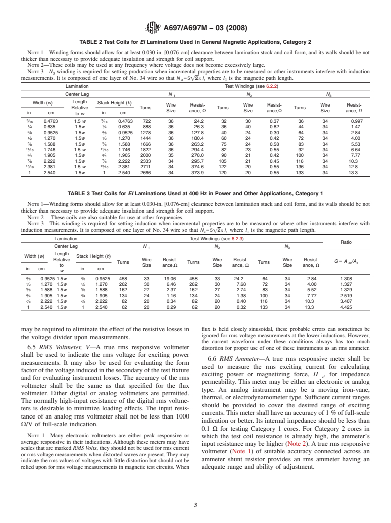 ASTM A697/A697M-03(2008) - Standard Test Method for Alternating Current Magnetic Properties of Laminated Core Specimen Using Voltmeter-Ammeter-Wattmeter Methods