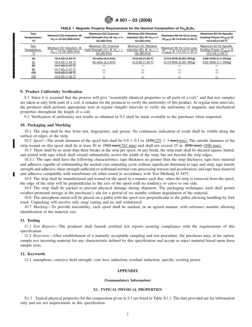 REDLINE ASTM A901-03(2008) - Standard Specification for Amorphous Magnetic Core Alloys, Semi-Processed Types