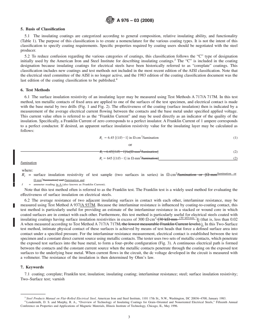 REDLINE ASTM A976-03(2008) - Standard Classification of Insulating Coatings by Composition, Relative Insulating Ability and Application