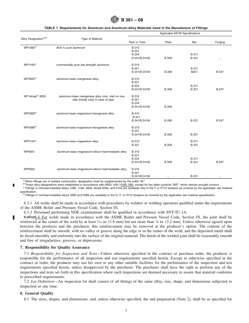 REDLINE ASTM B361-08 - Standard Specification for Factory-Made Wrought Aluminum and Aluminum-Alloy Welding Fittings