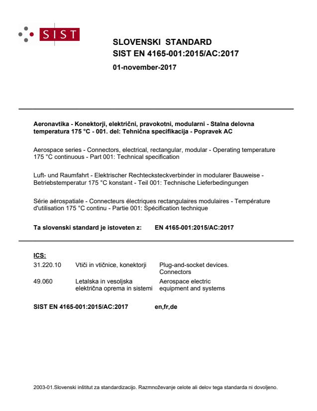 EN 4165-001:2015/AC:2017