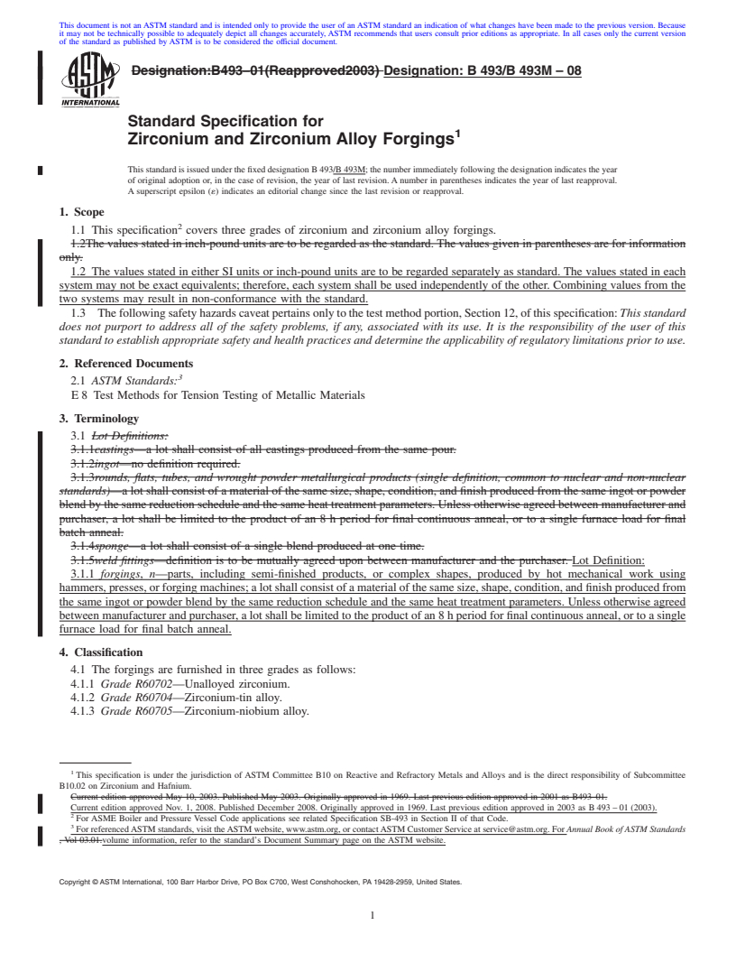 REDLINE ASTM B493/B493M-08 - Standard Specification for Zirconium and Zirconium Alloy Forgings