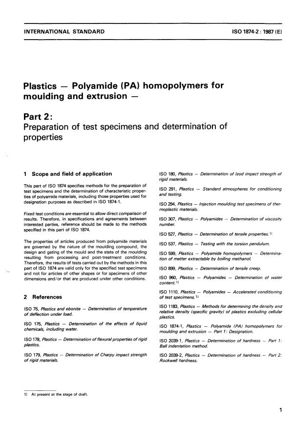 ISO 1874-2:1987 - Plastics -- Polyamide (PA) moulding and extrusion materials
