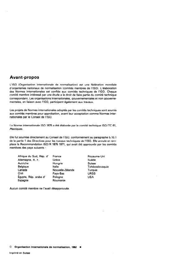ISO 1875:1982 ISO 1875:1982 - Plastiques -- Acétate de cellulose plastifié -- Détermination des matieres extractibles par l'oxyde diéthylique - Page 2 preview