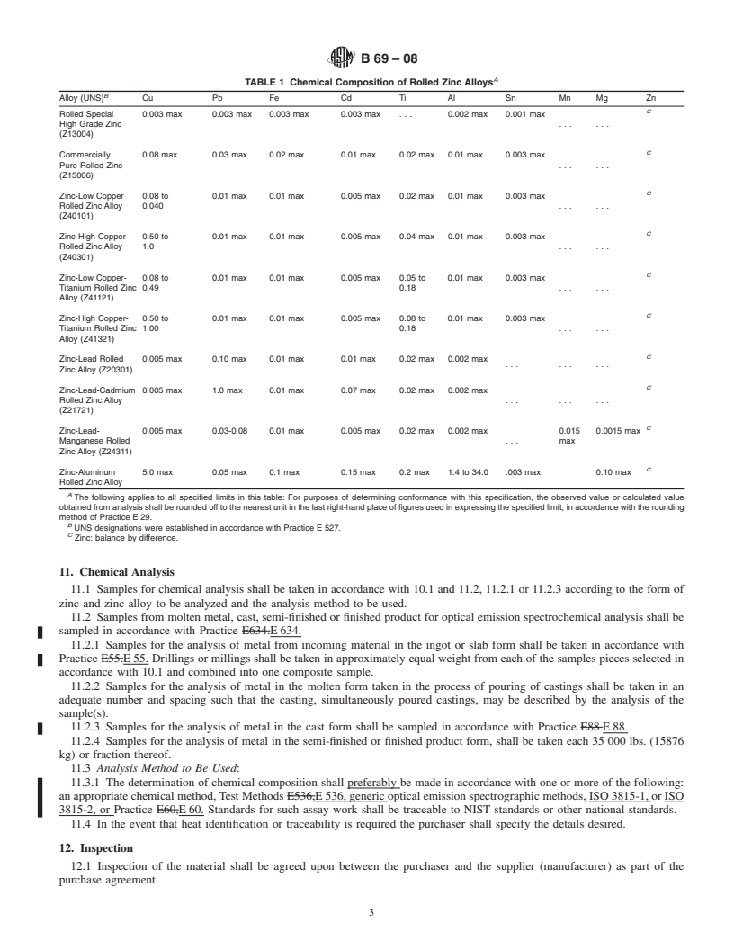 REDLINE ASTM B69-08 - Standard Specification for Rolled Zinc