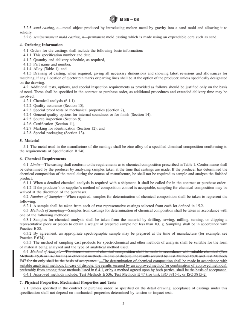 REDLINE ASTM B86-08 - Standard Specification for Zinc and Zinc-Aluminum (ZA) Alloy Foundry and Die Castings