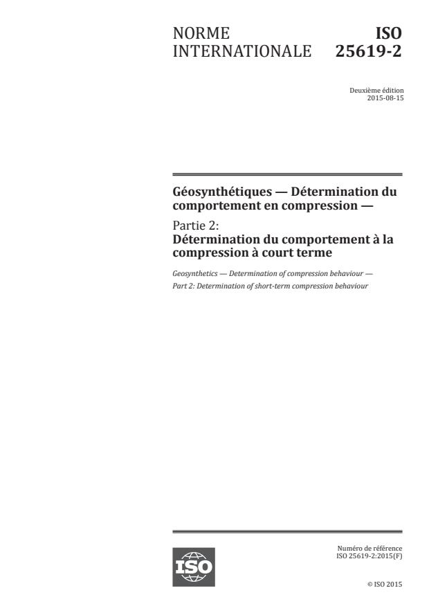 ISO 25619-2:2015 - Géosynthétiques -- Détermination du comportement en compression