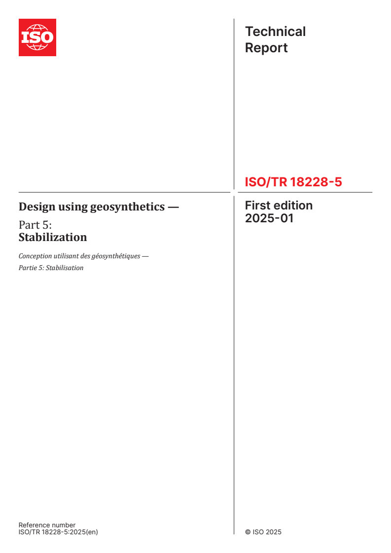 ISO/TR 18228-5:2025 - Design using geosynthetics — Part 5: Stabilization
Released:10. 01. 2025