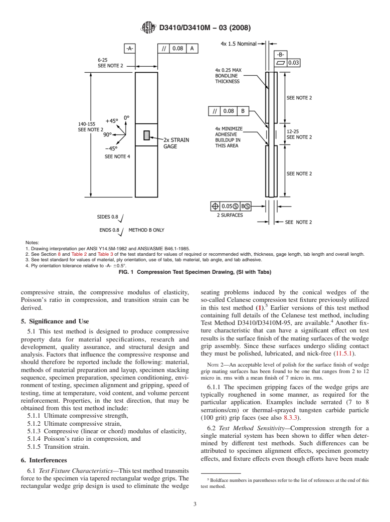 ASTM D3410/D3410M-03(2008) - Standard Test Method for Compressive Properties of Polymer Matrix Composite Materials with Unsupported Gage Section by Shear Loading