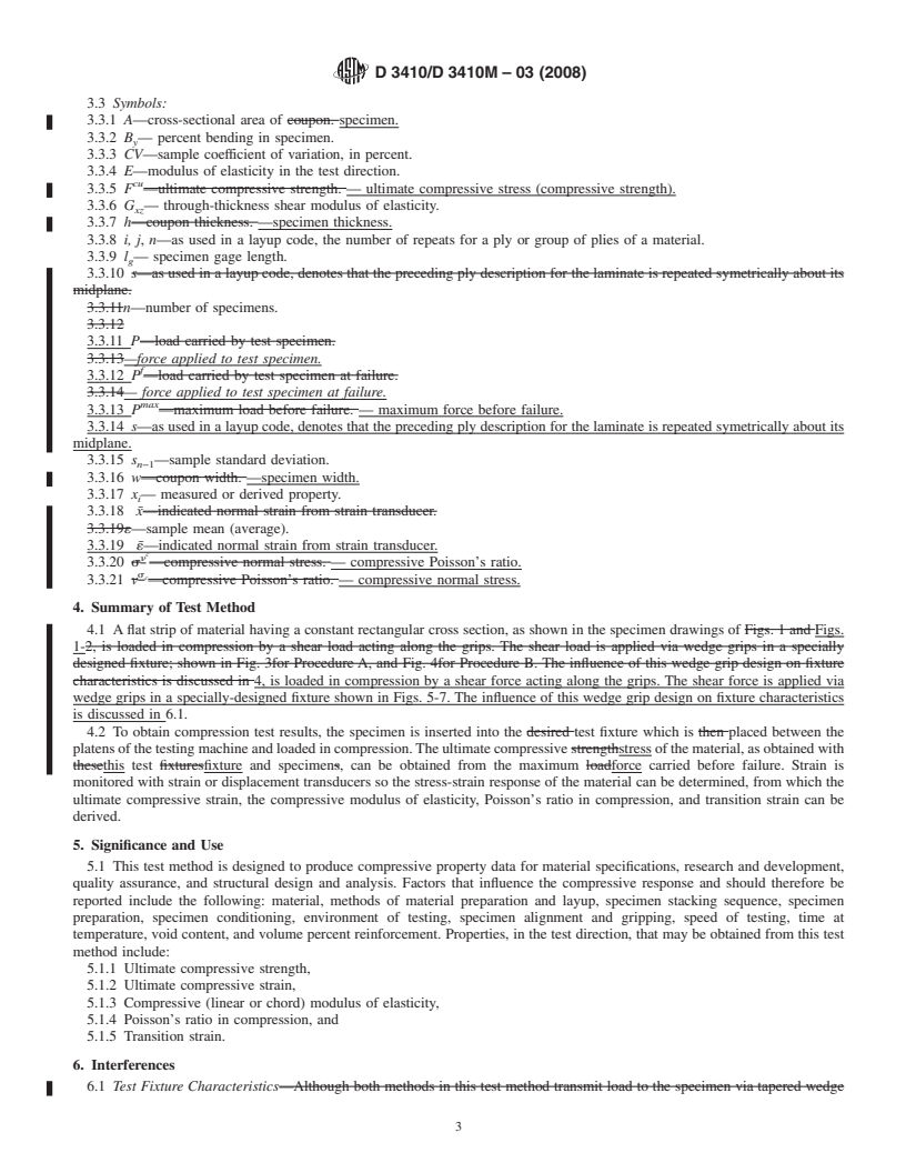 REDLINE ASTM D3410/D3410M-03(2008) - Standard Test Method for Compressive Properties of Polymer Matrix Composite Materials with Unsupported Gage Section by Shear Loading