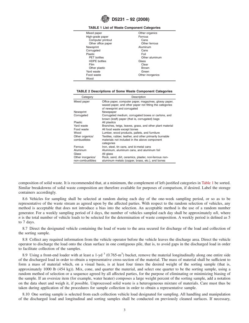 REDLINE ASTM D5231-92(2008) - Standard Test Method for Determination of the Composition of Unprocessed Municipal Solid Waste