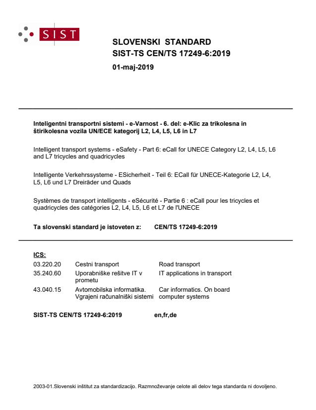 TS CEN/TS 17249-6:2019 - BARVE