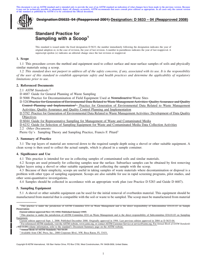 REDLINE ASTM D5633-04(2008) - Standard Practice for Sampling with a Scoop