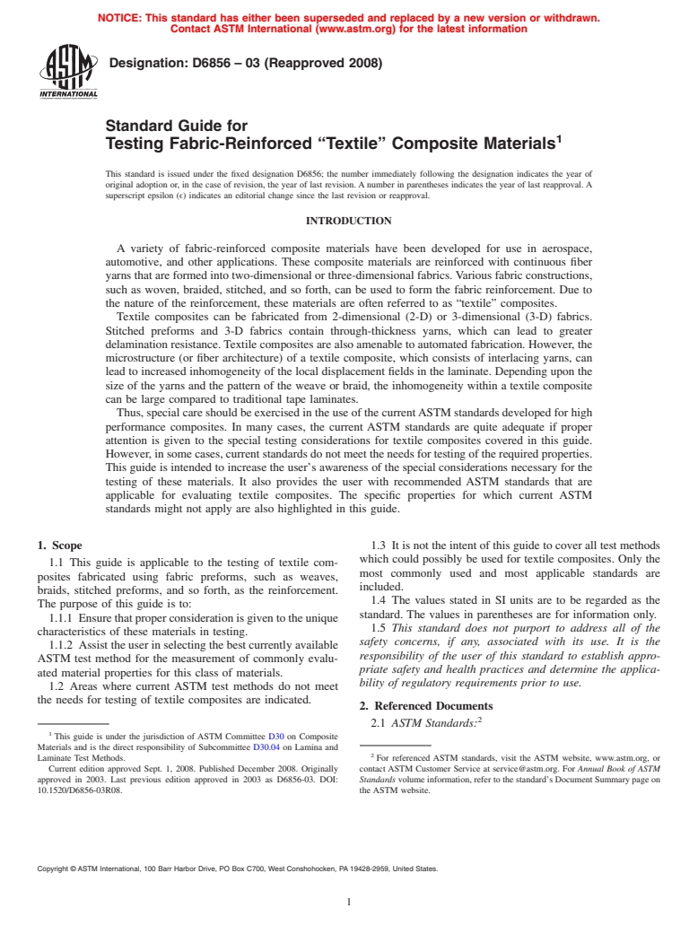 ASTM D6856-03(2008) - Standard Guide for Testing Fabric-Reinforced "Textile" Composite Materials