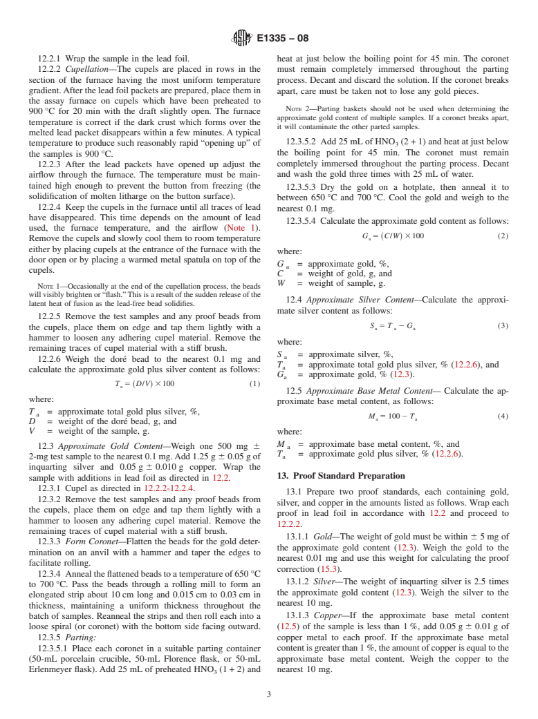 ASTM E1335-08 - Standard Test Methods for  Determination of Gold in Bullion by Fire Assay Cupellation Analysis