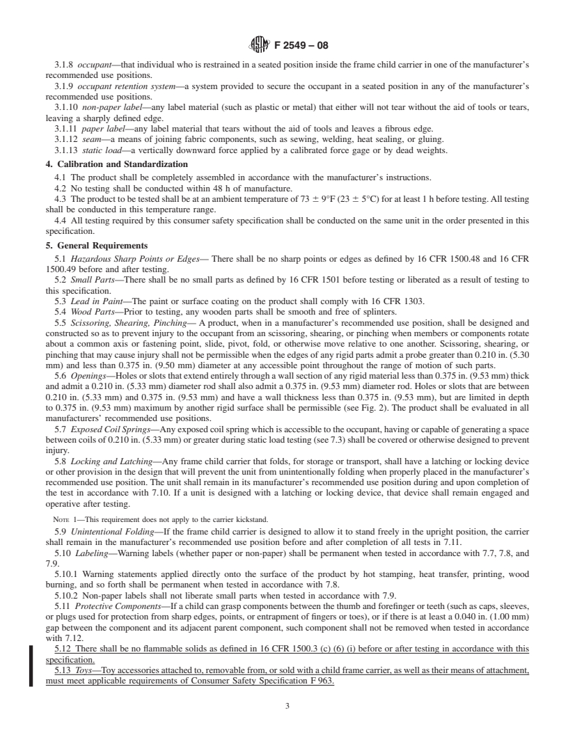 REDLINE ASTM F2549-08 - Standard Consumer Safety Specification for Frame Child Carriers