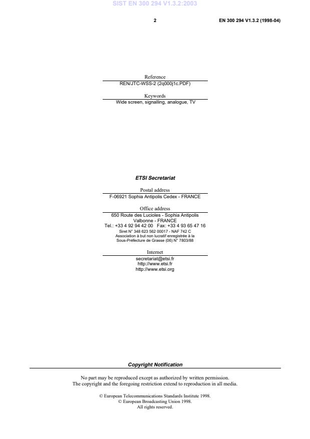 SIST EN 300 294 V1.3.2:2003 SIST EN 300 294 V1.3.2:2003 - Page 4 preview