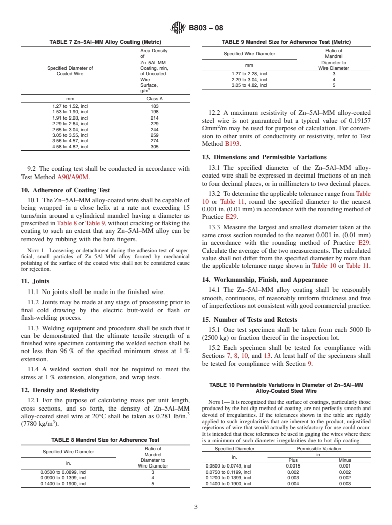 ASTM B803-08 - Standard Specification for High-Strength Zinc-5% Aluminum-Mischmetal Alloy-Coated Steel Core Wire for Use in Overhead Electrical Conductors