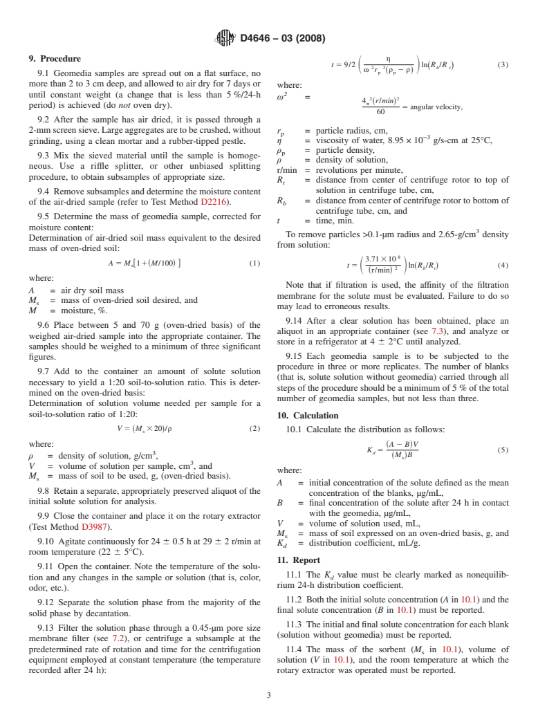 ASTM D4646-03(2008) - Standard Test Method for 24-h Batch-Type Measurement of Contaminant Sorption by Soils and Sediments