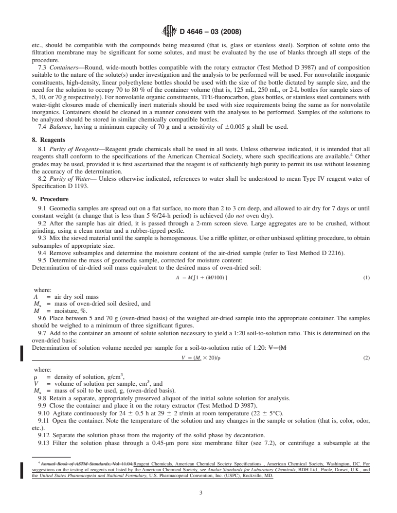 REDLINE ASTM D4646-03(2008) - Standard Test Method for 24-h Batch-Type Measurement of Contaminant Sorption by Soils and Sediments