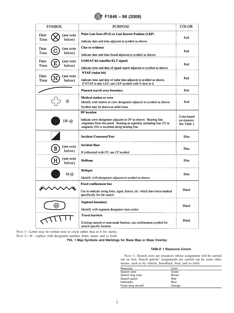 ASTM F1846-98(2008) - Standard Practice for Symbols and Markings for Use With Land Search Maps