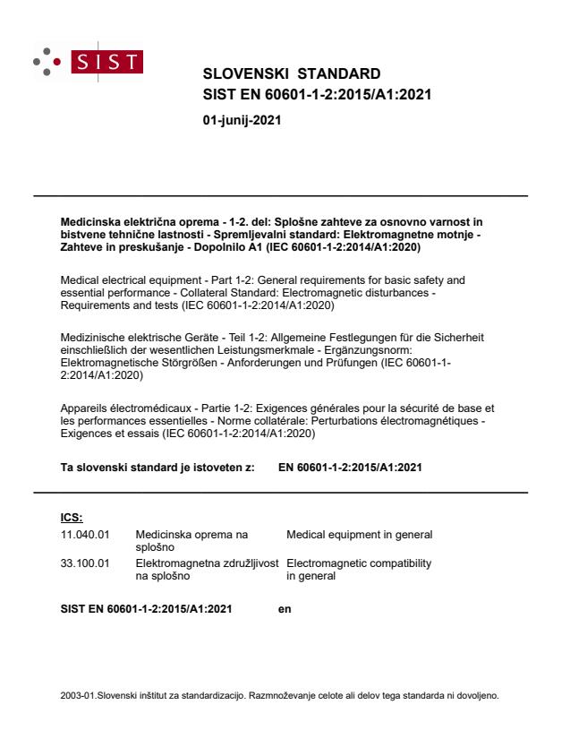 En 60601 1 2 2015 A1 2021 Medical Electrical Equipment Part 1 2 General Requirements For Basic