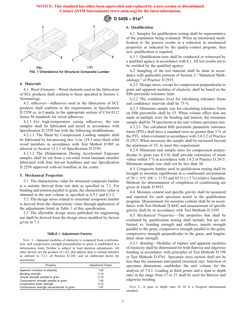 ASTM D5456-01ae1 - Standard Specification for Evaluation of Structural Composite Lumber Products