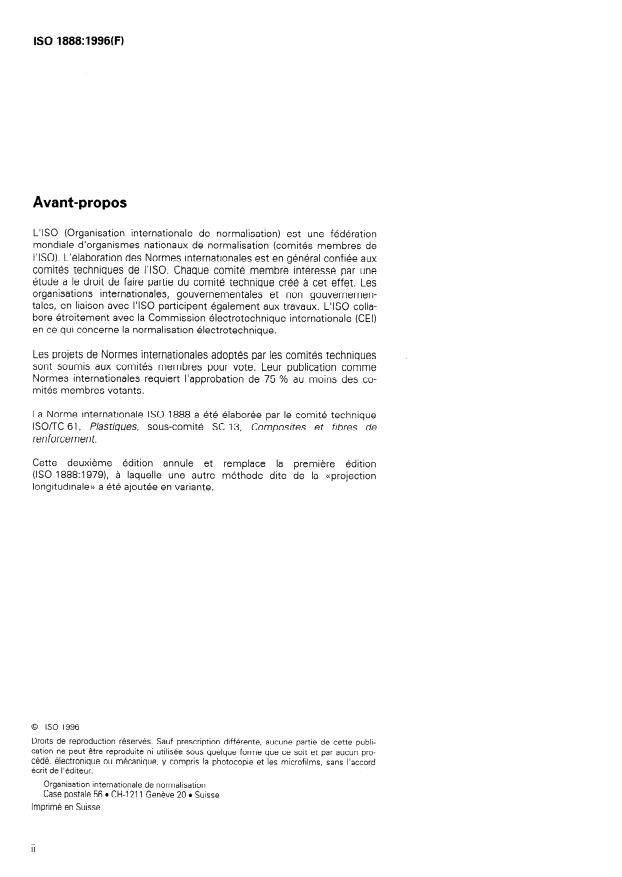 ISO 1888:1996 ISO 1888:1996 - Verre textile -- Fibres discontinues et filaments -- Détermination du diametre moyen - Page 2 preview