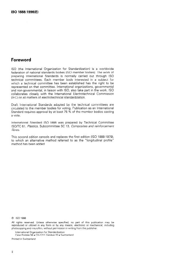 ISO 1888:1996 ISO 1888:1996 - Textile glass -- Staple fibres or filaments -- Determination of average diameter - Page 2 preview