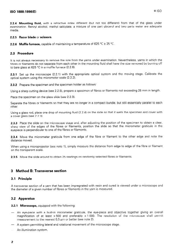 ISO 1888:1996 ISO 1888:1996 - Textile glass -- Staple fibres or filaments -- Determination of average diameter - Page 4 preview