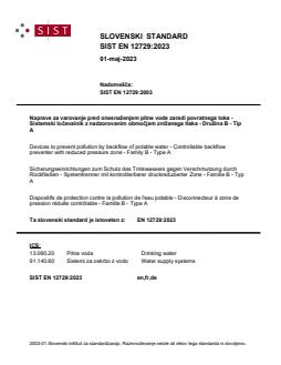 SIST EN 12729:2023 - Page 1 preview